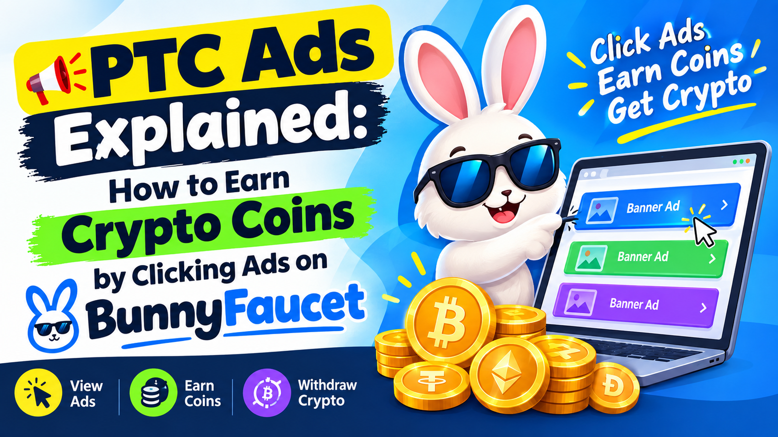 PTC Ads Explained: How to Earn Crypto Coins by Clicking Ads on Bunny Faucet